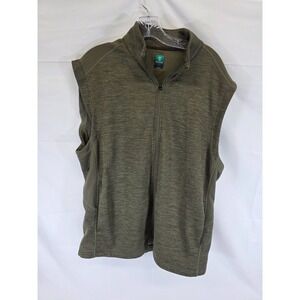 Pro Tour Mens Golf Vest Large Olive Green Full Zip Textured Waffle Knit L